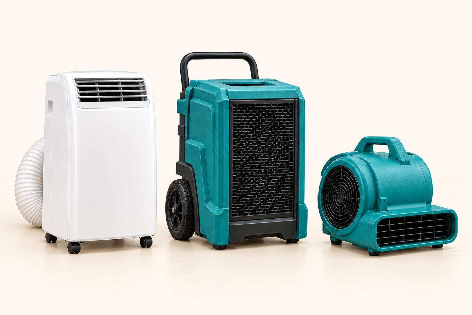 Portable air conditioner, dehumidifier, and air mover